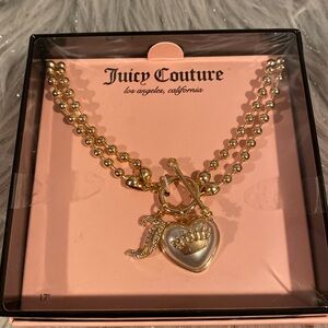 BNWT JUICY COUTURE Heart Bling Rhinestone Charms Necklace